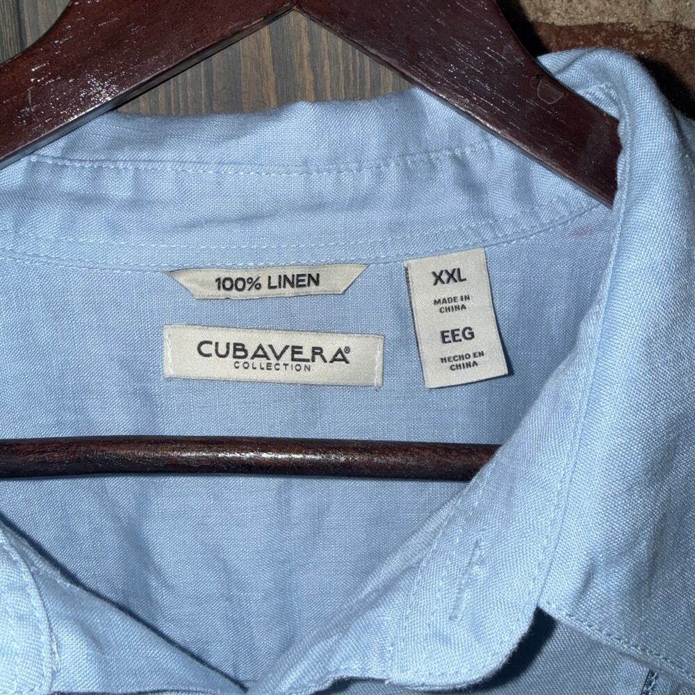 CUBAVERA Collection 100% Linen Blue Multi Tuck Guayabera Shirt Sz 2XL EUC Resort - Picture 3 of 8